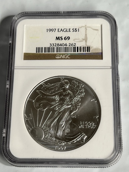 1997 1 oz $1 American Silver Eagle MS 69 PCGS