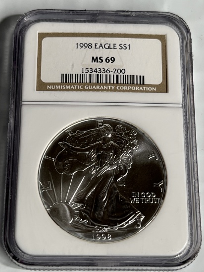 1998 1 oz $1 American Silver Eagle MS 69 PCGS