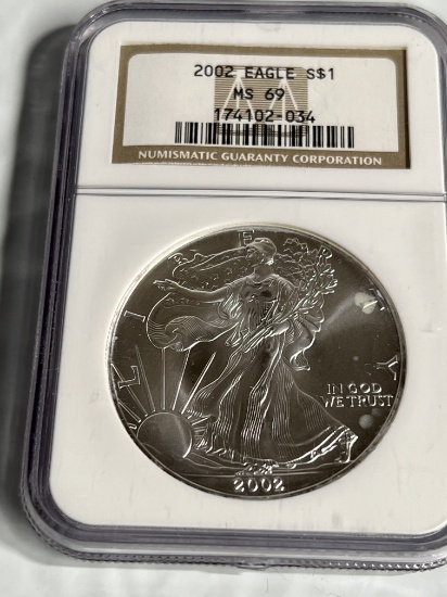 2002 1 oz $1 American Silver Eagle MS 69 NGC