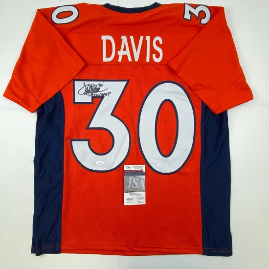 Autographed/Signed Terrell Davis SB XXXII MVP Denver Orange Football Jersey JSA COA