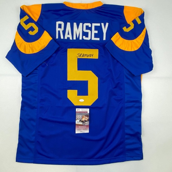 Autographed/Signed Jalen Ramsey Los Angeles LA Retro Blue Football Jersey JSA COA
