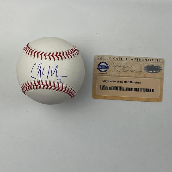 Autographed/Signed Clayton Kershaw Rawlings Official Major League Baseball Steiner Sports COA Auto