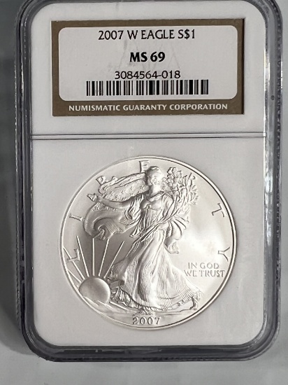 2007 W 1 oz $1 American Silver Eagle MS 69  NGC
