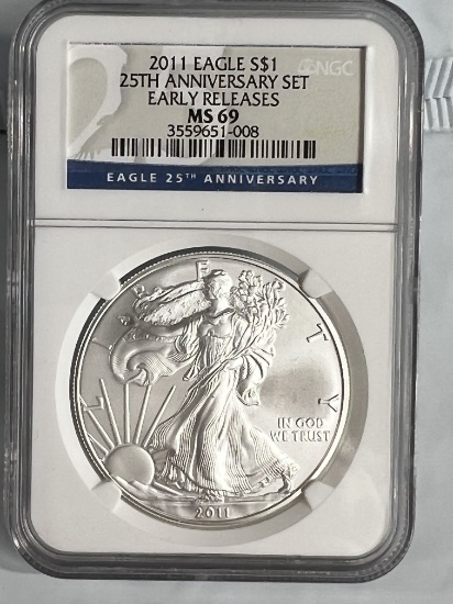 2011 1 oz $1 American Silver Eagle MS 69 Early Releases NGC 25th Anniversary