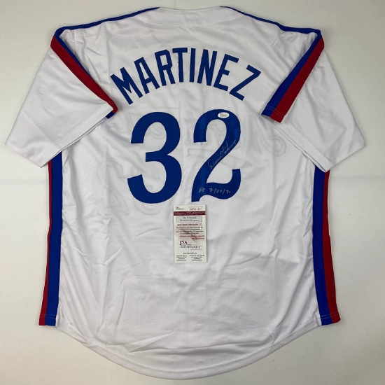 Autographed/Signed Dennis Martinez Montreal White Baseball Jersey JSA COA