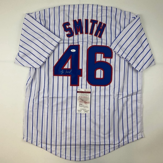 Autographed/Signed Lee Smith Chicago Pinstripe Baseball Jersey JSA COA