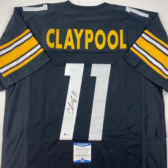 Autographed/Signed Chase Claypool Pittsburgh Black Football Jersey Beckett BAS COA