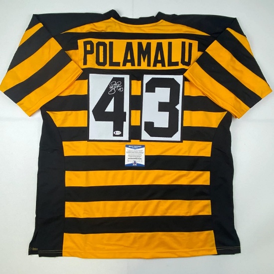 Autographed/Signed Troy Polamalu Pittsburgh Bumble Bee Football Jersey Beckett BAS COA