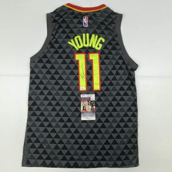 Autographed/Signed Trae Young Atlanta Black Basketball Jersey JSA COA