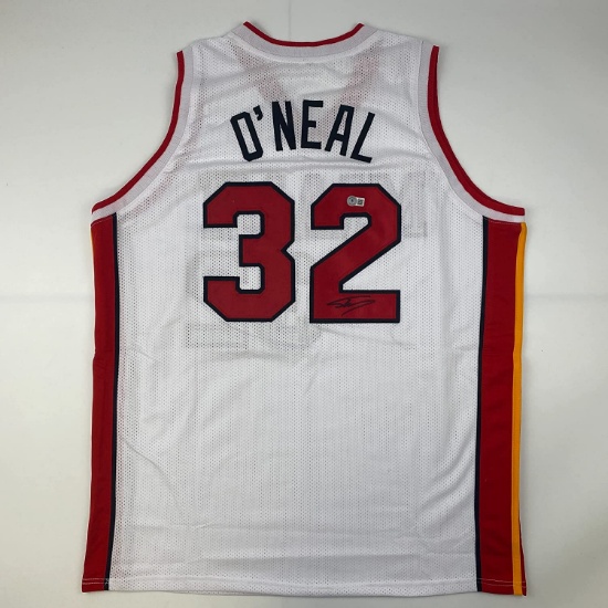 Autographed/Signed Shaquille Shaq O'Neal Miami Heat White Basketball Jersey Beckett BAS COA