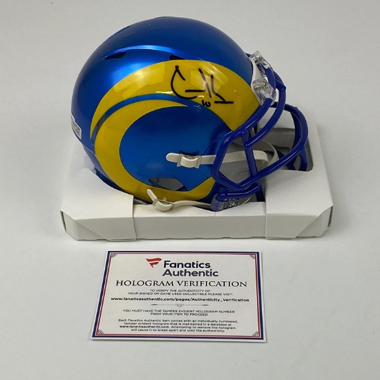 Autographed/Signed Cooper Kupp Super Bowl LVI Champions Los Angeles Rams Mini Helmet Fanatics COA