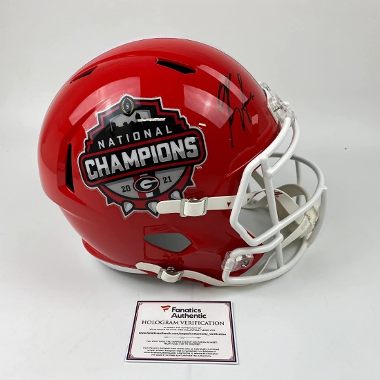 Autographed/Signed Kirby Smart Georgia Bulldogs 2021 National Champs FS Replica Helmet Fanatics COA