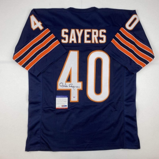 Autographed/Signed Gale Sayers Chicago Blue Football Jersey PSA/DNA COA