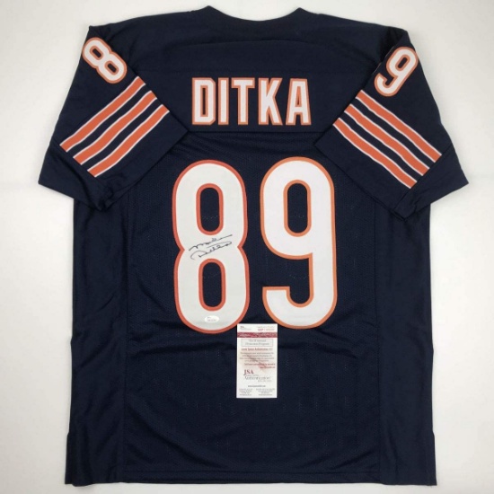 Autographed/Signed Mike Ditka Chicago Blue Football Jersey JSA COA