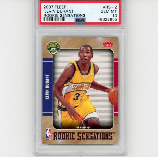 Graded 2007-08 Fleer Kevin Durant #RS-2 Rookie Sensations RC Basketball Card PSA 10 Gem Mint