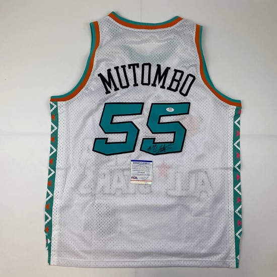 Autographed/Signed Dikembe Mutombo 1995 All-Star Game White Authentic Basketball Jersey PSA/DNA COA