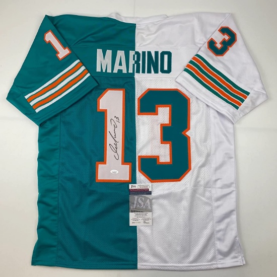 Autographed/Signed Dan Marino Miami Split Teal/White Football Jersey JSA COA