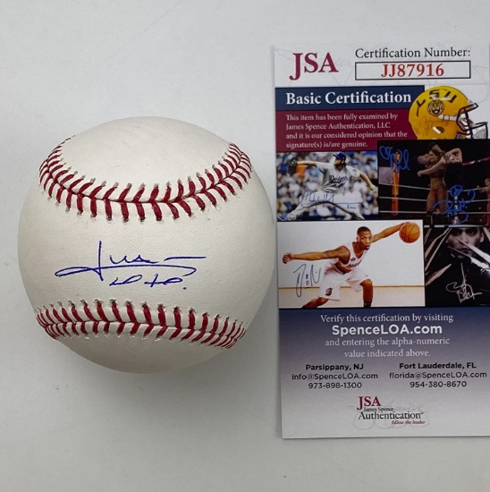 Autographed/Signed Juan Soto Rawlings Official Major League Baseball ROML JSA COA