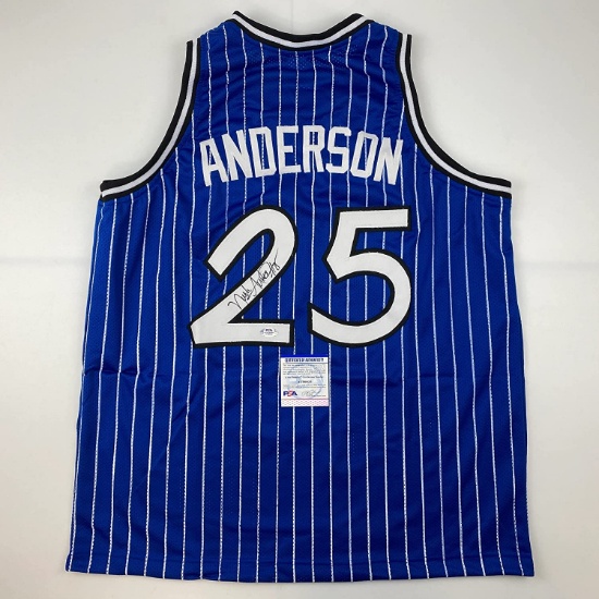 Autographed/Signed Nick Anderson Orlando Blue Pinstripe Basketball Jersey PSA/DNA COA