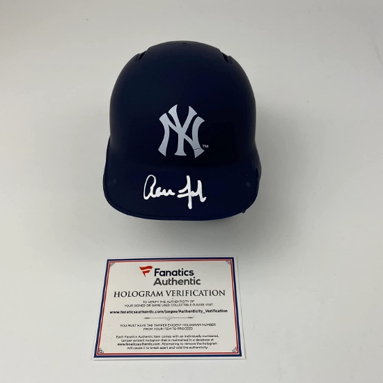 Autographed/Signed Aaron Judge Matte New York Yankees Mini Baseball Helmet Fanatics & MLB COA