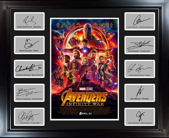 Framed Marvel Avengers Infinity War Laser Engraved Facsimile Autographs Photo 20x25 Matted