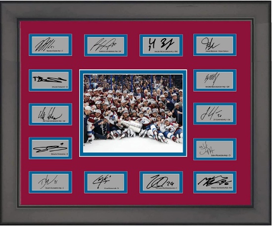 Framed 2022 Colorado Avalanche Stanley Cup Champions 14x Facsimile Engraved Auto Collage 20x25
