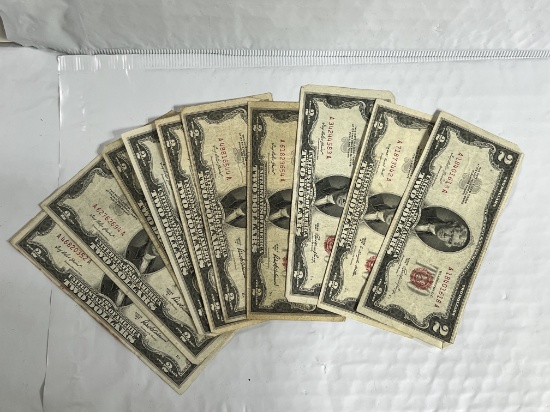 10 1953 $2 Red Seal Notes