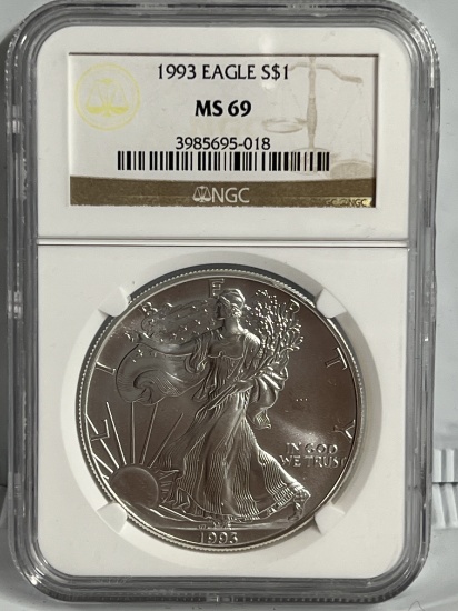 1993 1 oz $1 American Silver Eagle MS 69 NGC