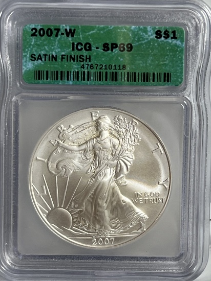 2007 W 1 oz $1 American Silver Eagle Satin Finish MS 69  NGC