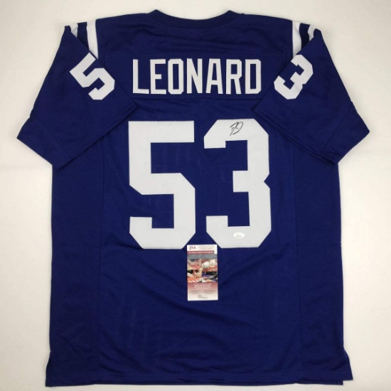 Autographed/Signed Darius Leonard Indianapolis Blue Football Jersey JSA COA