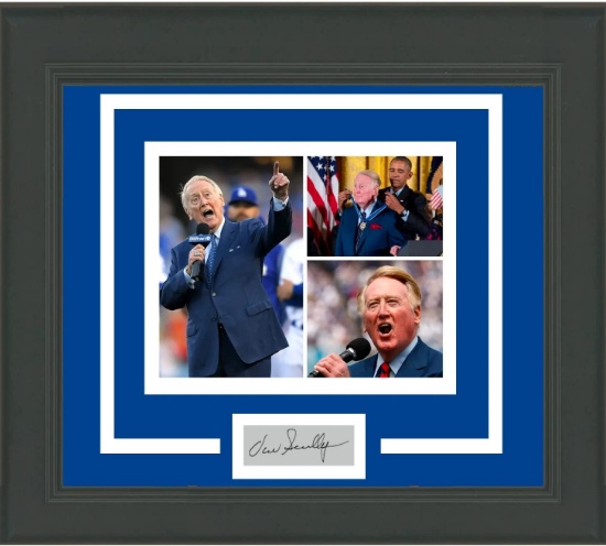 Framed Vin Scully Facsimile Laser Engraved Signature Auto Los Angeles Dodgers 14x17 Baseball Photo