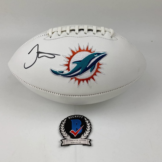 Autographed/Signed Tyreek Hill Miami Dolphins Full Size White Panel Logo Football Beckett BAS COA