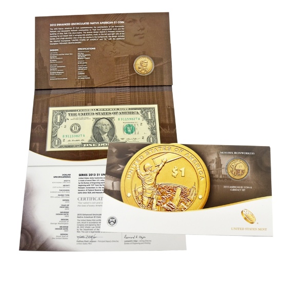 2015 Native American Mohawk Ironworkers $1 Enhanced Uncirculated Coin & Currency Set OGP