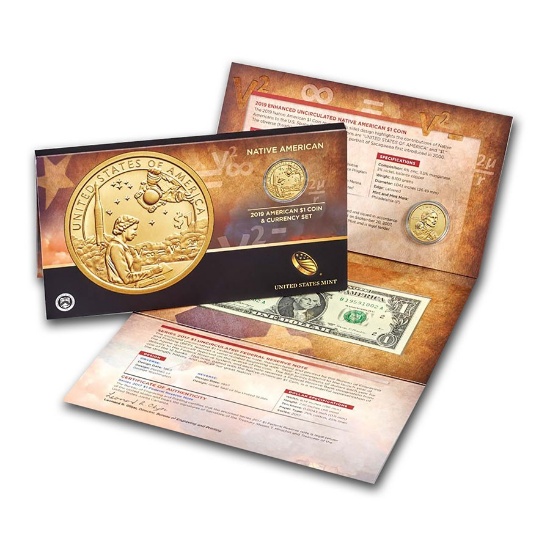 2019 Native American $1 Enhanced Uncirculated Coin & Currency Set OGP