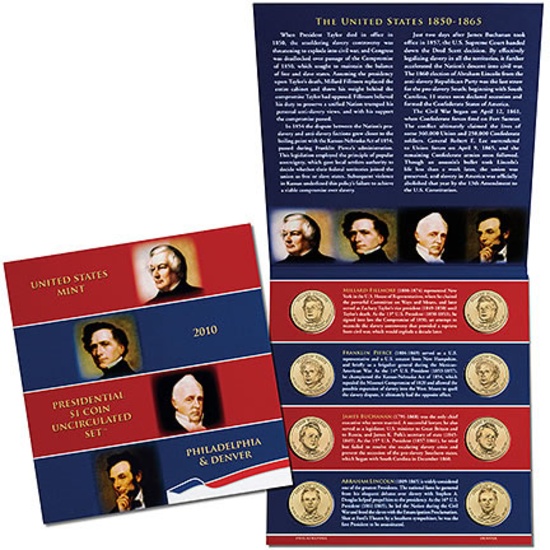 2010 Philadelphia & Denver Presidential $1 Uncirculated Dollars 8 Coins