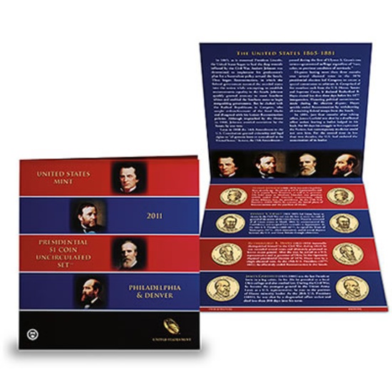 2011 Philadelphia & Denver Presidential $1 Uncirculated Dollars 8 Coins