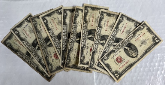 (10) 1953 $2 Red Seal Notes