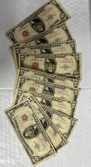 (10) 1953 $5 Red Seal Notes