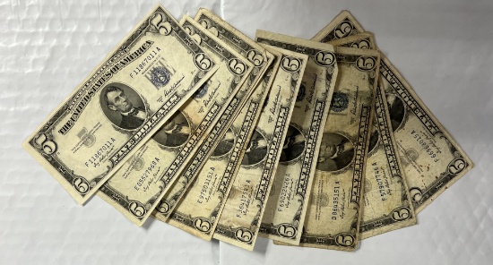 (10) 1953 $5 Silver Certificates