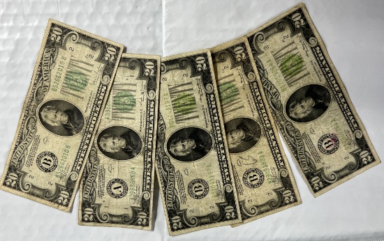 (5) 1934 $20 Federal Reserve Notes