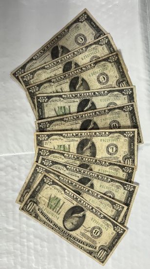 (10) 1934 $10 Federal Reserve Notes