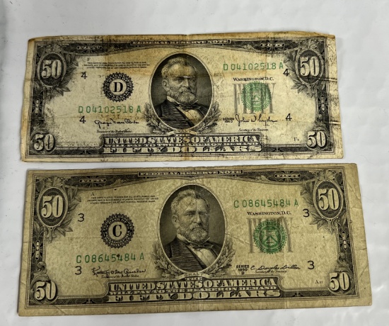 (2) 1950 $50 Federal Reserve Notes