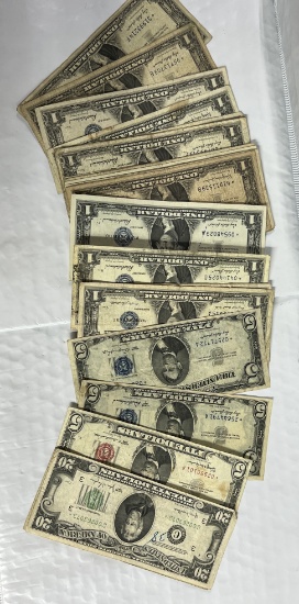 $59 Face STAR NOTES - $20 - $5 - $1- Silver Certs- Red Seals- Federal Reserve Notes