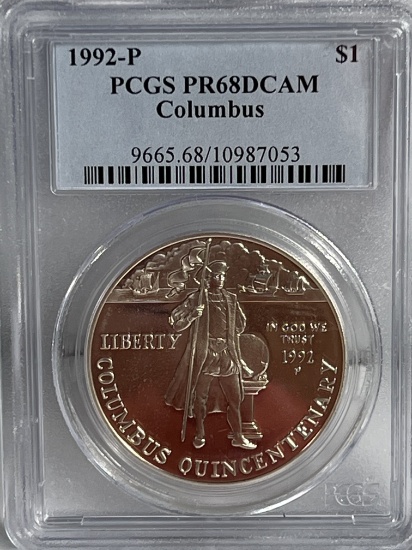 1992 Columbus Silver Dollar PR68DCAM PCGS