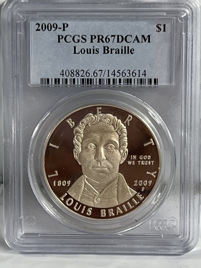 2009 P Louis Braille Silver Dollar PR67DCAM PCGS