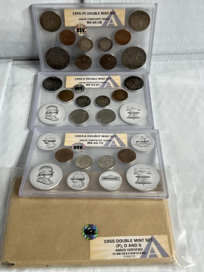 1955 p-d-s Double Mint Set includes 22 coins original packaging MS 64-65-66 ANACS
