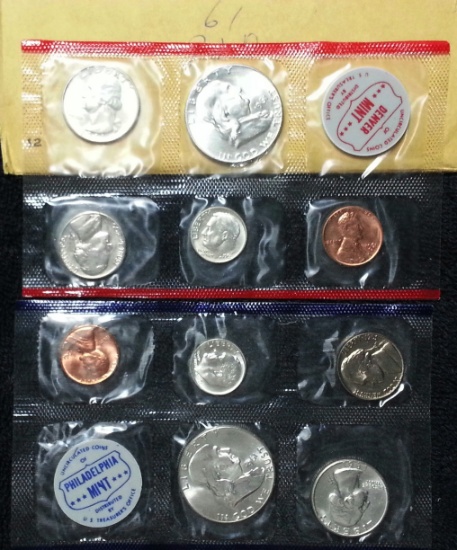 1961 p+d Mint Set includes 10 coins original packaging