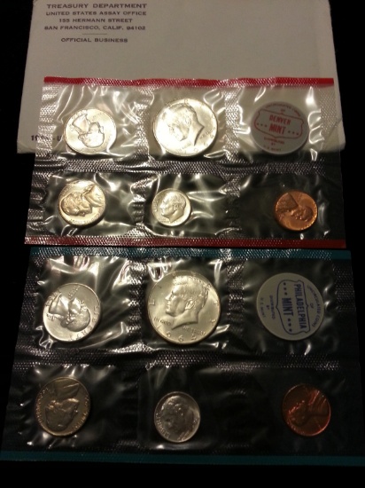 1964 p+d Mint Set includes 10 coins original packaging