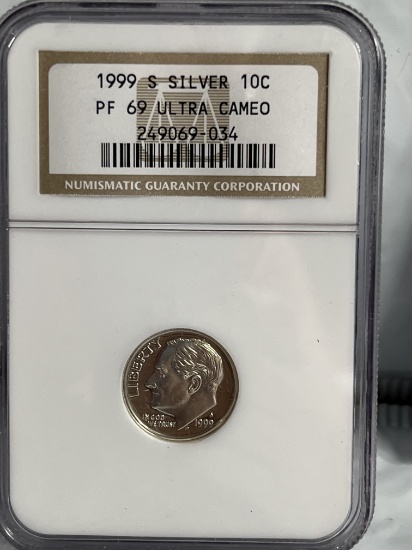 1999 S Silver Roosevelt Dime PF 69 Ultra Cameo NGC