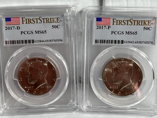 2017 p+d Kennedy Half Dollar MS65 PCGS FIRST STRIKE